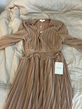 bohme Pleated Maxi Dress in Taupe